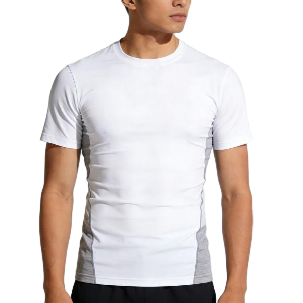 Men's White & Gray Side-Panel Slim-Fit Performance T-Shirt