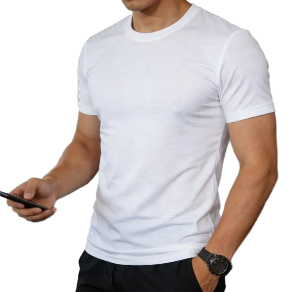 Men's White Textured Slim-Fit Performance T-Shirt
