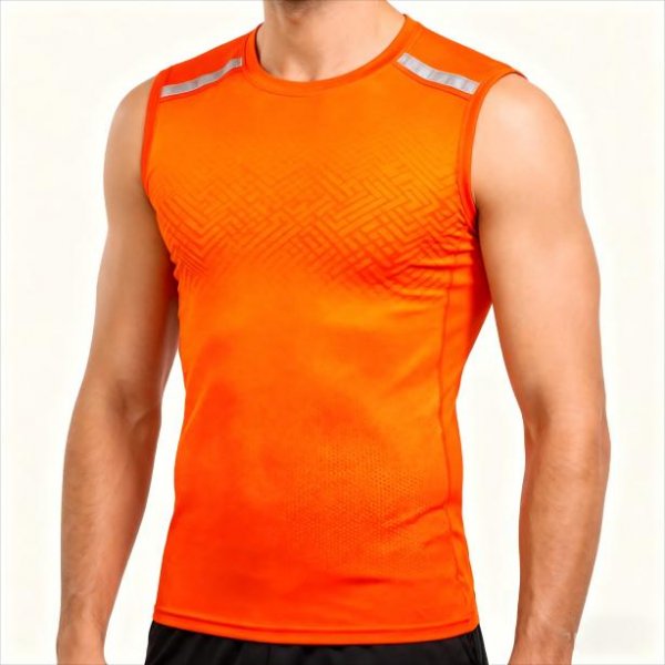 Men's Orange Gradient Compression Sleeveless Tops – Quick Dry Mesh Baselayer for Intense Training