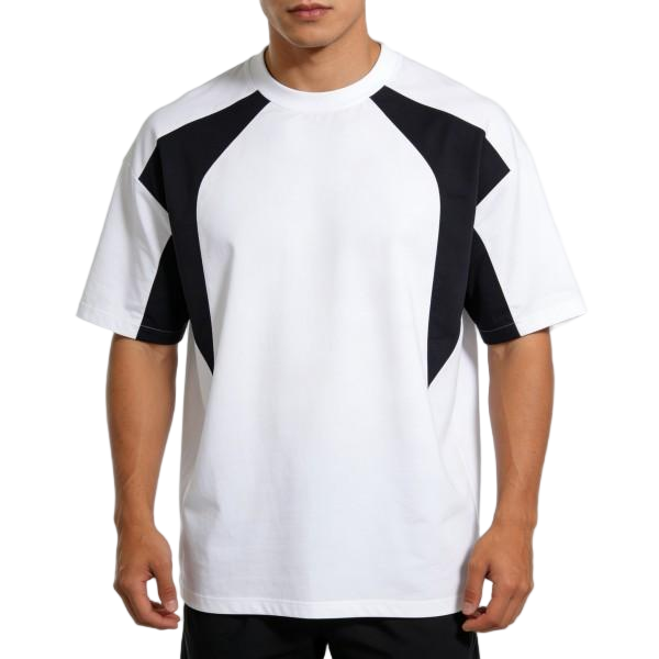 Men's White & Black Oversized Contrast-Panel T-Shirt
